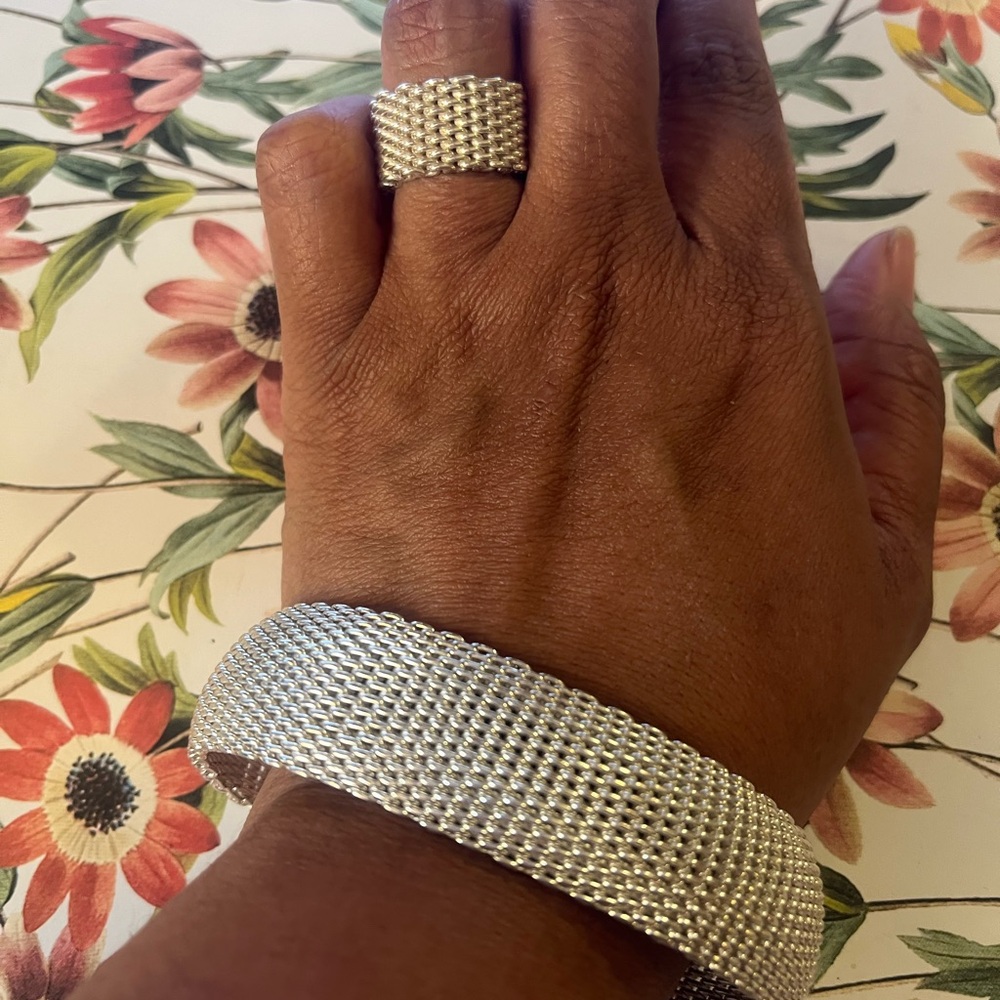 Silver Woven Mesh Bangle Bracelet - Women's Fashion Bracelet. - Picture 2 of 4